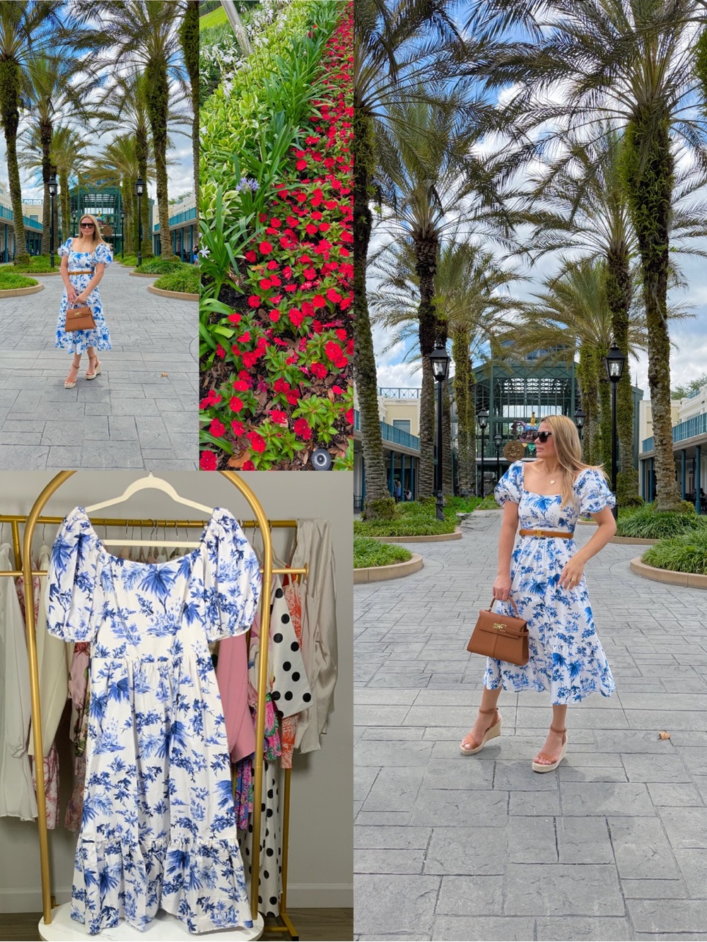 Vince Camuto White and Blue Floral Puff-Sleeve Maxi Dress